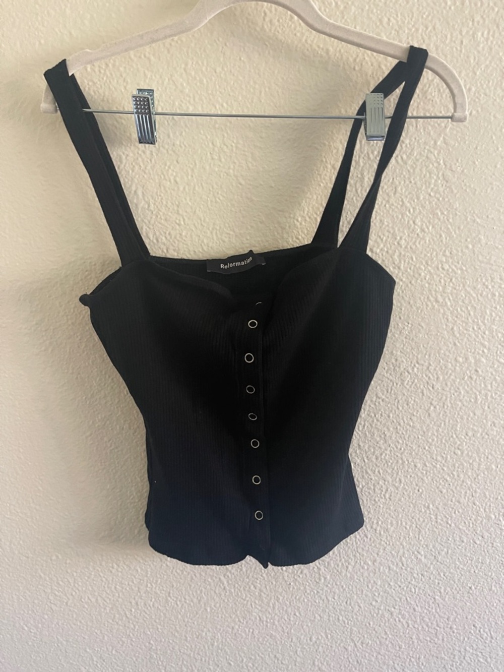 Reformation Black Ribbed Button-Front Camisole